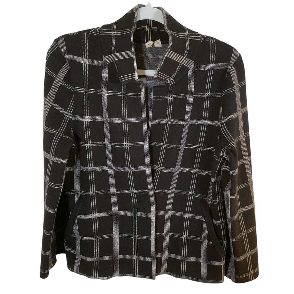 Moth Anthropologie Black/Gray Window Pane Front Pockets Sweater Blazer. Size M